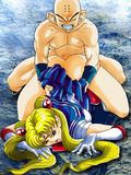 Anime picture about gym trainer having his cock sucked by blonde