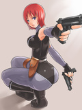 Agressive hentai latex bitch threatens all horny fuckers with her gun