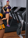 Hardcore futanari fuck with big titted babes in the gym