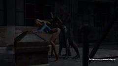 Catwoman and her blonde girlfriend getting fucked with black demon