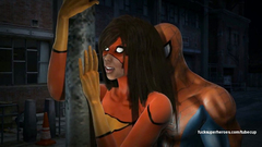 Supergirl licking Spiderwoman pussy while her pussy fucked by Spiderman
