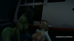 Hulk woman and her friend lesbian pussy rubbing