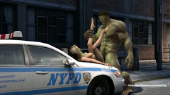 Hulk fucked charming blonde on a police car