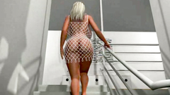 Busty blonde in sexy white fishnet shows her amazing big ass