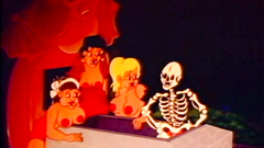 Old cartoon with many sexy mistresses banging with little imps and skeletons