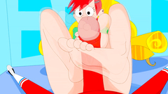 Redhead cartoon girl gives footjob to her lover and gets brutally fucked