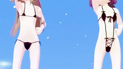 Two sexy hentai teens in mini bikini demonstrate their gorgeous body