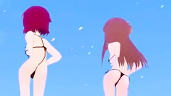 Two sexy hentai teens in mini bikini demonstrate their gorgeous body