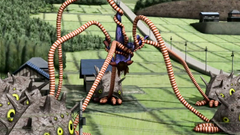 Huge monster with lots of tentacles bounds giant 3D woman