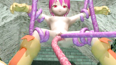 Evil tentacles monster fucks cute skinny pink hair teen