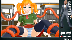 Blonde teen schoolgirl in classroom vs lots of monster tentacles