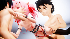Horny 3D hentai Emo teen with pink hair likes to be between two cocks | BDSM