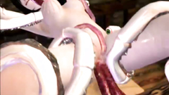 Cute hentai babes are fucked by horny monster with tentacles