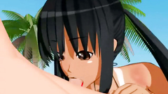 Blowjob on the beach with an amazing japanese hentai beauty