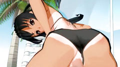 Asian hentai porn on the beach where a young couple fornicates hard