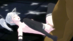Hentai porn with sweet anime hottie in sexy stockings giving blowjob to a large male