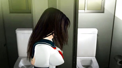 Kinky creature fucks young school girl in the toilet and bites on her soft nipples