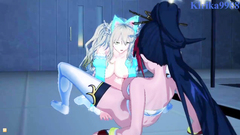 Amari Aquamarine and Kaguya Nanbu have an intense lesbian play - SRW X & OG Saga Hentai