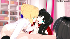 Threesome with Saber and Tohsaka Rin Fate [Hentai 3D]