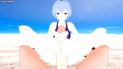 Rei from Evangelion Gives You A Footjob At The Beach Hentai POV