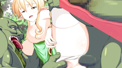 Amazing blonde elf gangbanged by horny goblins in the forest