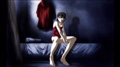 Long-legged young girl in red lingerie looks bored