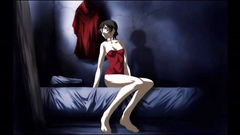Long-legged young girl in red lingerie looks bored