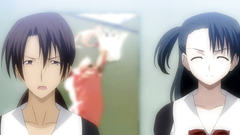 Young dark-haired schoolgirls in hentai cartoon