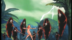 Redhead young babe attacked by many tentacles in hentai toon