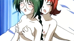 Threesome fuck with slender anime teens in the bedroom