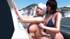 Busty babes in bikini futanari fuck on the boat