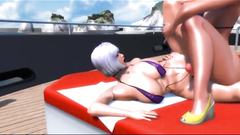 Busty babes in bikini futanari fuck on the boat