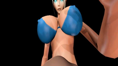 Big breasted babe in blue bra in 3d video