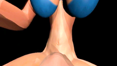 Big breasted babe in blue bra in 3d video