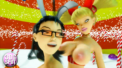 Two young and sexy lesbians in 3d cartoon
