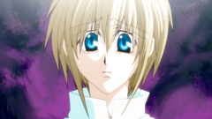Handsome blonde teen with big blue eyes in anime toon