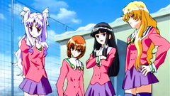 Hot schoolgirls in short skirts in hentai cartoon