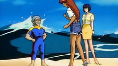 Old school anime toon with bikini beach babes
