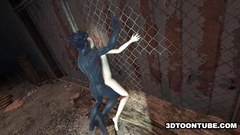 Bald naked babe trapped and fucked by weird 3d creature