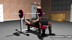 Horny lustful babe blows cock in the gym