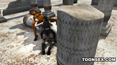 Lara Croft and her new lesbian friend in 3d cartoon