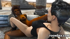 Lara Croft and her new lesbian friend in 3d cartoon