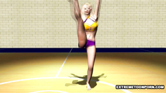 Cheerleader babe gets pussy and mouth fucked on basketball court